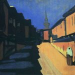 1910 Улица. Вечер. Картон, темпера. 34х47 ЧС