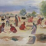 1934 Сбор картофеля. Туркмения. Х., м. 54х73 МС